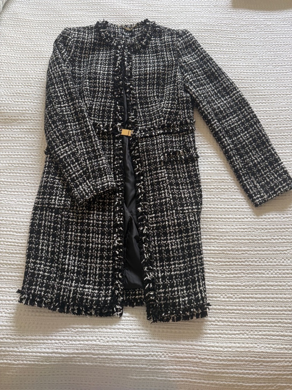 DKNY Women’s Black & White Tweed Long Jacket Coat in size 6